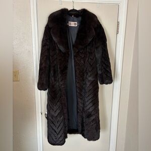 City Furs Dark Brown Black French Rabbit Chevron Print Women’s Fur Coat 12